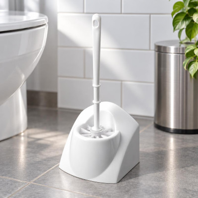 Portascopino WC quadrato in plastica bianca con scopino Simply Medial