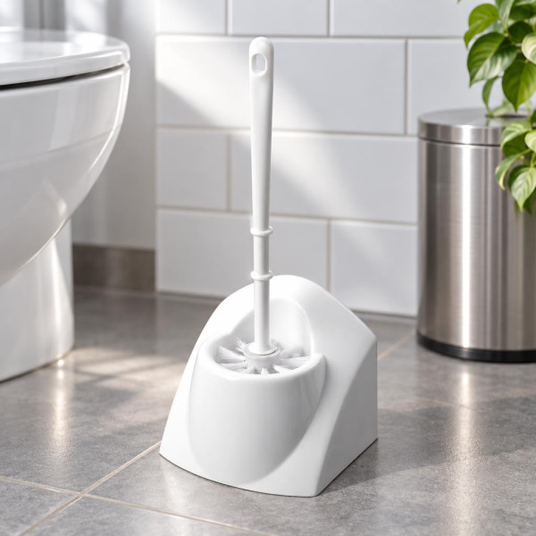 Portascopino WC quadrato in plastica bianca con scopino Simply Medial