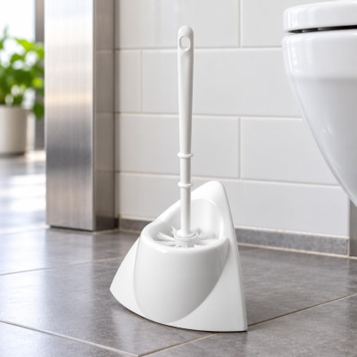 Portascopino WC angolare in plastica bianca con scopino Simply Medial