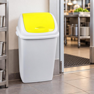 Pattumiera 50 litri con coperchio basculante bianco e giallo per raccolta differenziata Rif Basic Medial