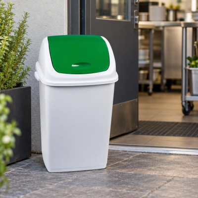 Pattumiera 50 litri con coperchio basculante bianco e verde per raccolta differenziata Rif Basic Medial