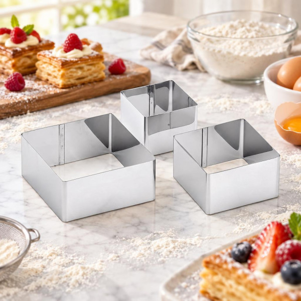 Coppapasta quadrati in acciaio inox 6, 8 e 10 cm h 4,5 cm - set da 3 Leone