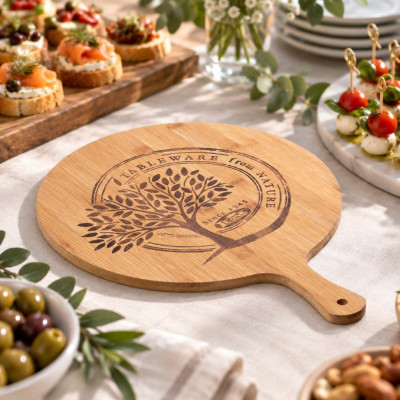 Tagliere tondo da servizio in bamboo Nature con manico Ø 35 cm Leone