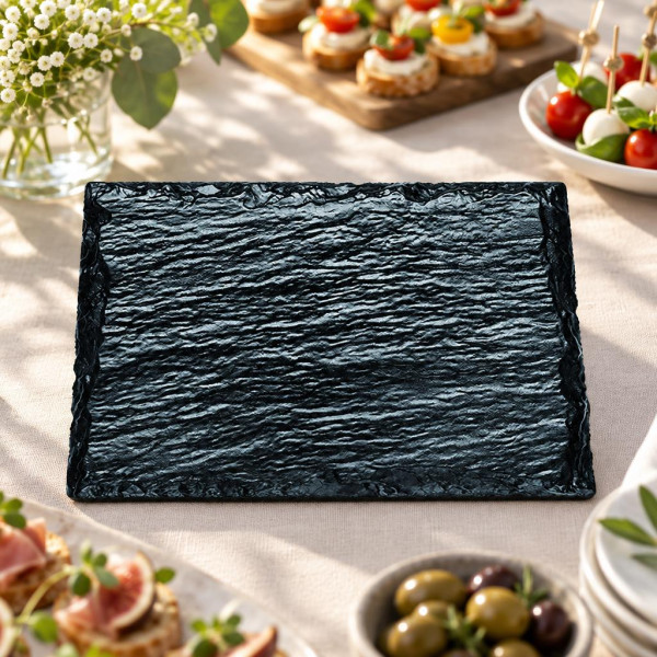 Piattini finger food Rock Small effetto ardesia neri 13x9 cm - 20 pz