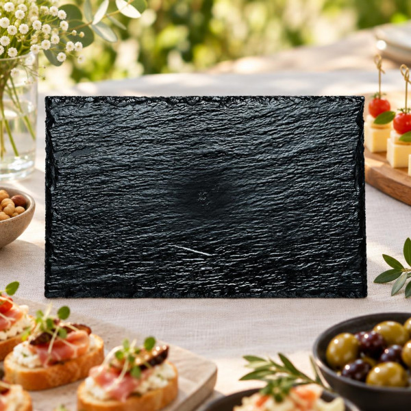 Piattini finger food Rock Medium effetto ardesia neri 22x14 cm - 10 pz