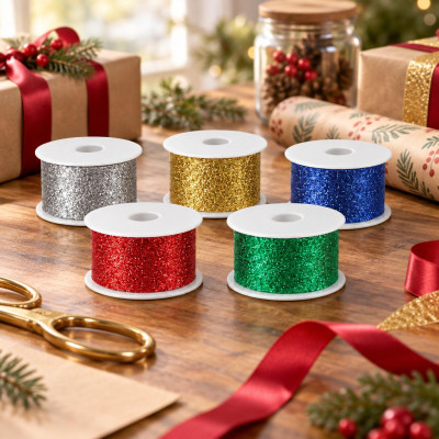 Nastro glitterato Polvere di Stelle per pacchi regalo 10 mm x 5 m rocchetto colori assortiti Brizzolari