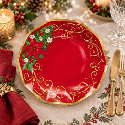 Piatti di carta natalizi Warm Christmas 24 cm - 8 pz