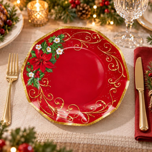 Piatti di carta natalizi Warm Christmas 27 cm - 8 pz