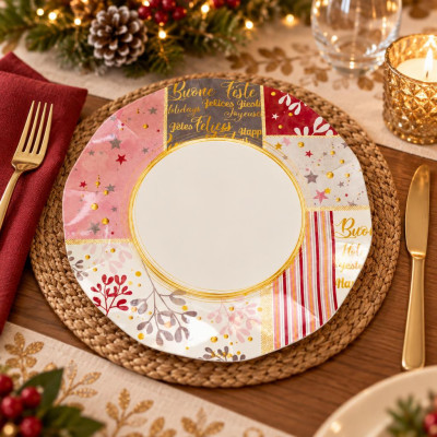 Piatti di carta natalizi Rose Gold Christmas 21 cm - 8 pz