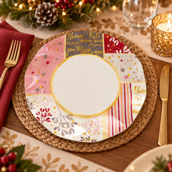 Piatti di carta natalizi Rose Gold Christmas 21 cm - 8 pz