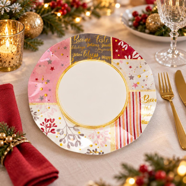Piatti di carta natalizi Rose Gold Christmas 24 cm - 8 pz