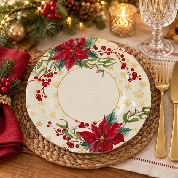 Piatti di carta natalizi Romantic Christmas 21 cm - 8 pz