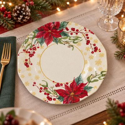 Piatti di carta natalizi Romantic Christmas 24 cm - 8 pz