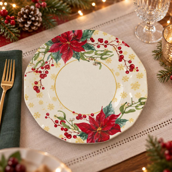 Piatti di carta natalizi Romantic Christmas 24 cm - 8 pz