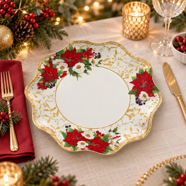 Piatti fondi di carta natalizi Lucky Christmas 24 cm - 8 pz