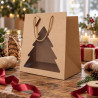 Shopper portapanettone in carta kraft avana con finestra ad albero di Natale 24,5+24,5x33,5 cm Decoration Group