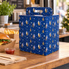 Scatola portapanettone e strenne con maniglia Fairy Trees blu con alberi oro 43x26x34 cm portata 7 kg FAG