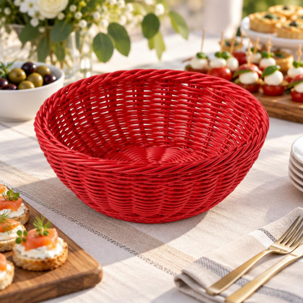 Cestino per pane tondo Vogue in polipropilene effetto vimini rosso Ø 20 cm lavabile Leone