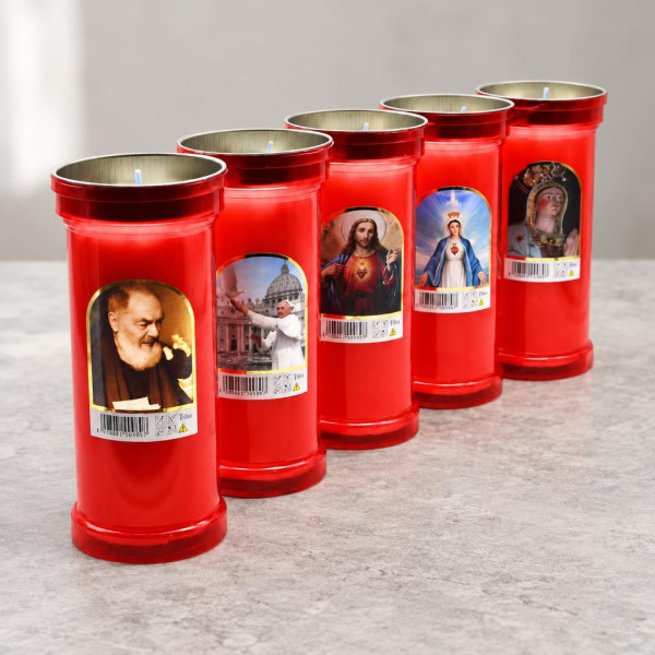 Lumini votivi rossi per cimitero T80 durata 4 giorni h 19 cm Ø 8 cm - 12 pz