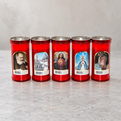 Lumini votivi rossi per cimitero T16 durata 2 giorni h 14 cm Ø 6,5 cm - 20 pz