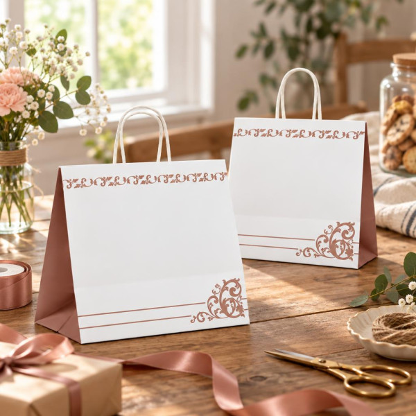 Shopper regalo Capri bianca con decori dorati e maniglie ritorte bianche 27+17x29 cm Carpad