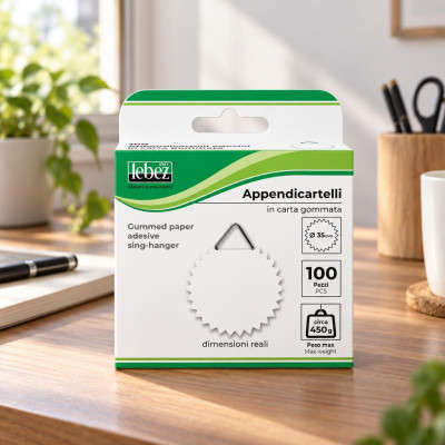 Appendicartelli adesivi in carta gommata Ø 35 mm portata 450 g Lebez - 100 pz
