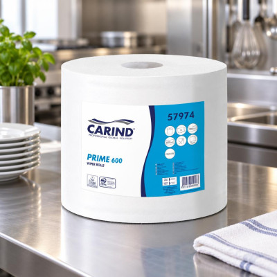 Bobina asciugatutto industriale Carind Prime 600 in pura cellulosa 2 veli 600 m 2000 strappi