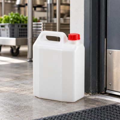 Tanica per alimenti 5 litri in PEHD bianco con tappo rosso Mobil Plastic