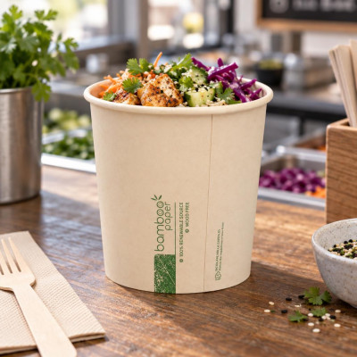 Contenitori porta zuppa da asporto in carta di bambù 450 ml Ø 9,8 cm per microonde Dampe Jungle - 50 pz