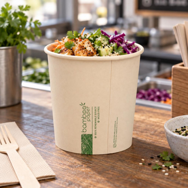 Contenitori porta zuppa da asporto in carta di bambù 450 ml Ø 9,8 cm per microonde Dampe Jungle - 50 pz