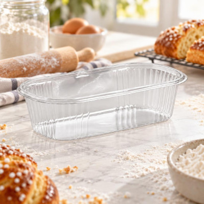 Portababà in PET trasparente 3ª misura 9 x 5,5 cm per pasticceria Erremme Dolci Pensieri - 100 pz