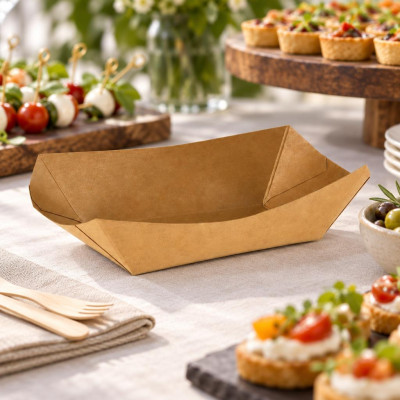 Vaschette per fritti a barchetta in cartoncino kraft avana 1100 ml 23x18,5 cm Leone - 125 pz
