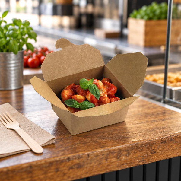 Take away box in cartoncino kraft con chiusura 2500 ml 20x16,5x9,5 cm Leone - 40 pz