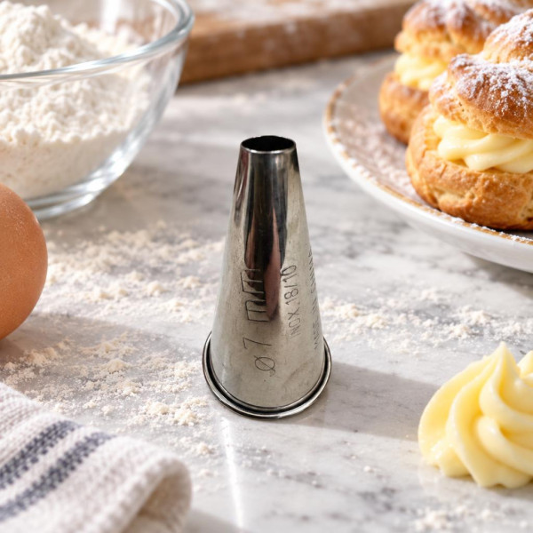 Bocchetta per sac à poche liscia in acciaio Ø 7 mm con bordino Thermohauser