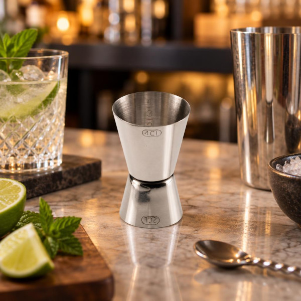 Jigger misurino da bar in acciaio inox 2 e 4 cl per cocktail Leone