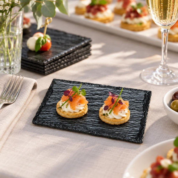 Piattini finger food Rock Small effetto ardesia neri 13x9 cm - 20 pz