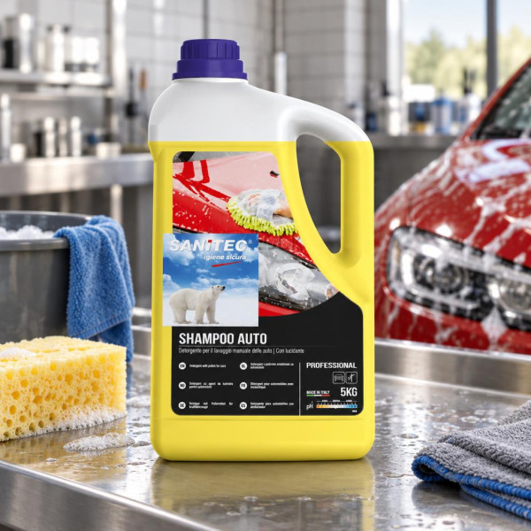 Shampoo auto concentrato con lucidante a pH neutro per lavaggio a mano Sanitec 5 L