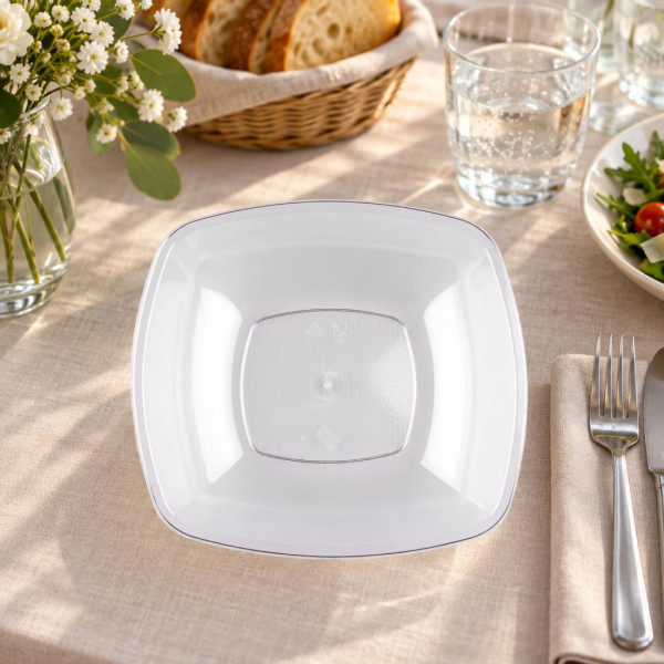 Piatti fondi quadrati riutilizzabili in plastica trasparente 18x18 cm - 15 pz