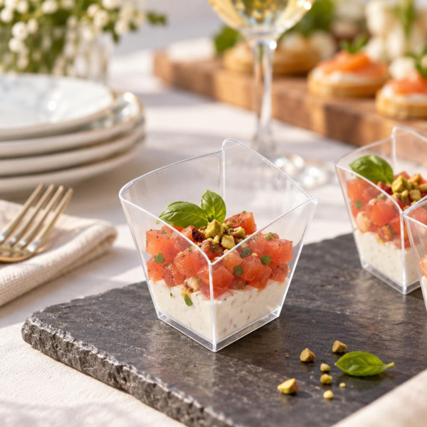 Coppette finger food in plastica Onda 95 ml trasparenti riutilizzabili - 25 pz