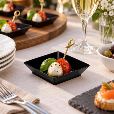 Vassoietti finger food Small Plate 6,5x6,5 cm in plastica nera riutilizzabili - 25 pz