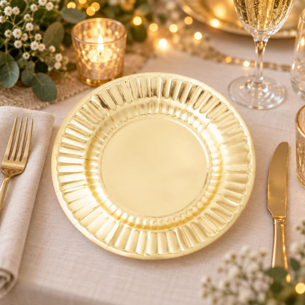 Piatti di carta oro 21 cm - 8 pz