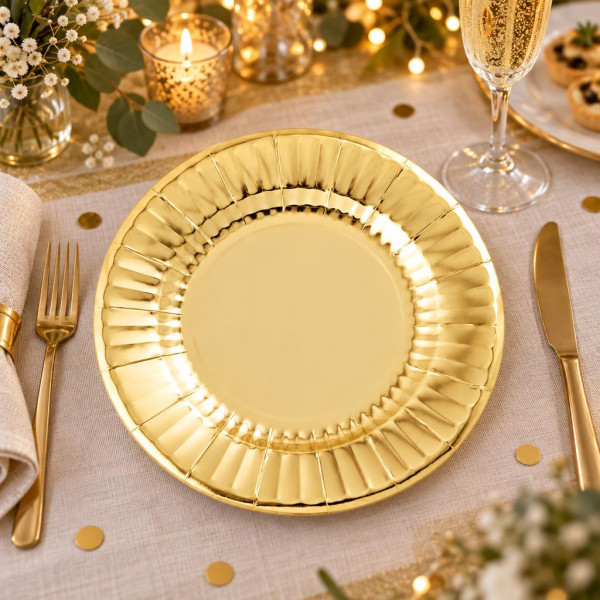 Piatti di carta oro 27 cm - 8 pz