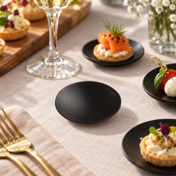 Piattini finger food in bamboo neri tondi Ø 6 cm - 12 pz