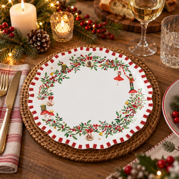 Piatti di carta natalizi Christmas Vintage 27 cm - 8 pz