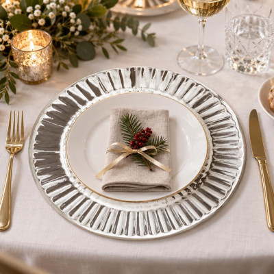 Sottopiatti in cartoncino argento 33 cm - 6 pz