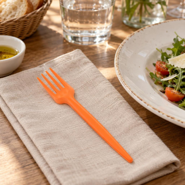 Forchette compostabili in bioplastica arancio 16 cm - 100 pz