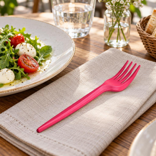 Forchette compostabili in bioplastica rosse 16 cm - 100 pz