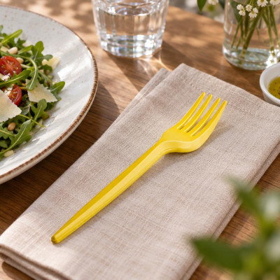 Forchette compostabili in bioplastica gialle 16 cm - 100 pz
