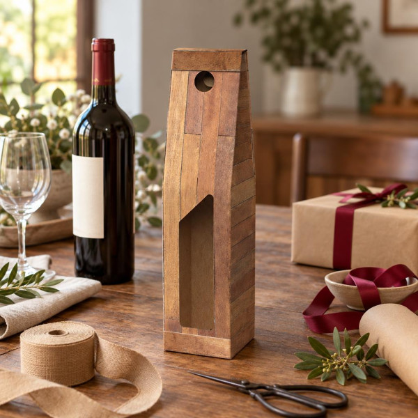 Scatola porta bottiglie in cartoncino 1 posto liscio linea Teak