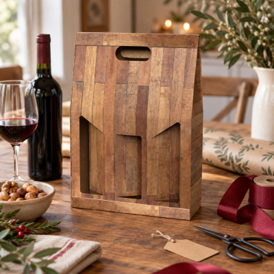 Scatola porta bottiglie in cartoncino 3 posti liscio linea Teak